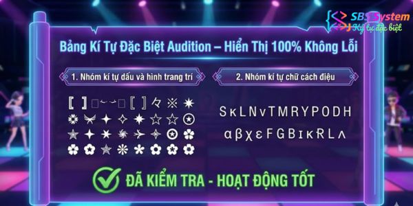 Bảng kí tự đặc biệt Audition hiển thị được 100%